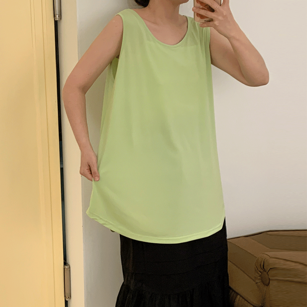 55-100사이즈 빅사이즈 여성 루즈핏 여름 스판 라운드 나시 무지 민소매 티셔츠