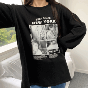 55-120사이즈 빅사이즈 여성 루즈핏 오버핏 봄 가을 트임 면 프린팅 긴팔 기모 티셔츠