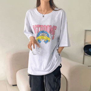 55-120사이즈 빅사이즈 여성 루즈핏 여름 면100 나염 트임 프린팅 반팔 티셔츠