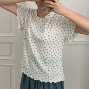 55-88사이즈 여성 여름 면 라운드넥 프릴 플라워 반팔 티셔츠