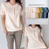 55-88사이즈 빅사이즈 여성 루즈핏 여름 스판 단추 라운드넥 반팔 티셔츠