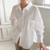 66-120사이즈 빅사이즈 여성 루즈핏 봄 가을 포켓 주름 플리츠 긴팔 카라 셔츠 남방