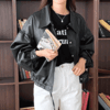 66-110사이즈 빅사이즈 여성 루즈핏 오버핏 가을 스트링 포켓 카라 레더 자켓