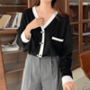 66-120사이즈 빅사이즈 여성 루즈핏 브이넥 배색 단추 스판 가디건 긴팔 티셔츠