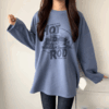 55-120사이즈 빅사이즈 여성 루즈핏 오버핏 겨울 기모 트임 면 프린팅 긴팔 티셔츠