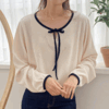 66-120사이즈 빅사이즈 여성 루즈핏 봄 가을 배색 리본 끈 스판 블라우스 티셔츠