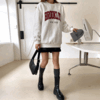 55-110사이즈 빅사이즈 여성 루즈핏 겨울 기모 프린팅 면 라운드 맨투맨 티셔츠