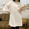 55-130사이즈 빅사이즈 여성 루즈핏 박시 면 기본 무지 레이어드 트임 7부 롱 티셔츠