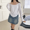 55-100사이즈 빅사이즈 여성 루즈핏 봄 가을 스트링 끈 나그랑 스판 긴팔 티셔츠